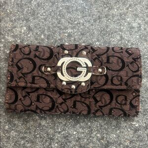 Guess Brown and Black Logo Vintage Wallet